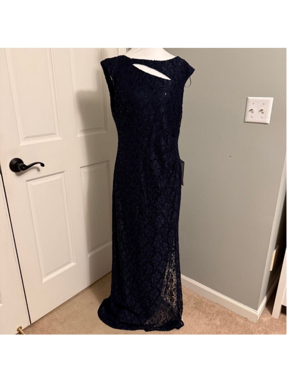 Connected Apparel Navy Sequin Lace Sheath Dress Size 12 NWT - Picture 4 of 11